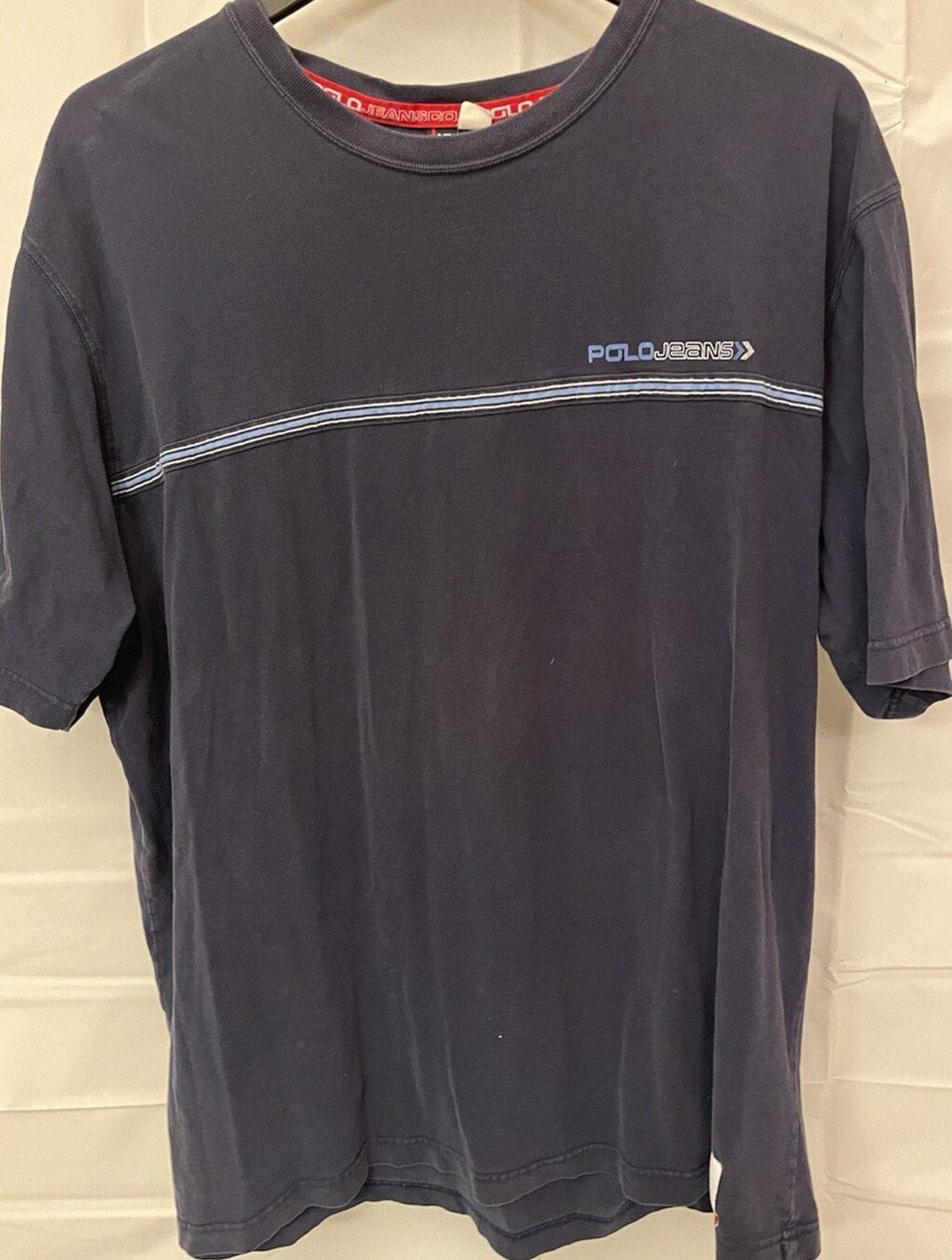 Vintage Polo Jeans Co Ralph Lauren T-Shirt Men's XXL Navy Blue Stripe Logo Tee